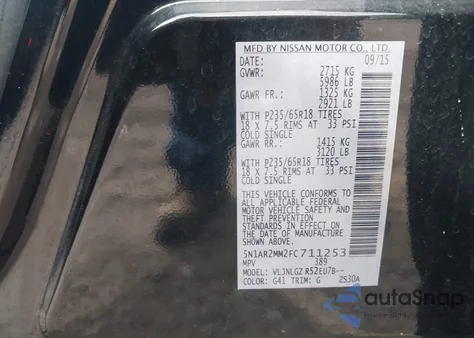 2015 Nissan Pathfinder Sl z USA, uszkodzony, nr VIN 5N1AR2MM2FC711253